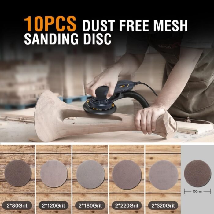 Electric 5mm Random Orbital Sander With Tool Case, Variable Speed Palm Sander With Brushless Motor, 5&6Inch Sanding Pads, Sanders For Woodworking, Primary Wood And Panel Processing - Image 3