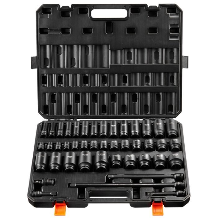 Impact Sockets Set 43pcs 6-Point 1 2in Drive Bit Ratchet Tool Kit Case - Image 2