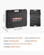 Impact Sockets Set 43pcs 6-Point 1 2in Drive Bit Ratchet Tool Kit Case - Image 5