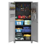Metal Garage Storage Cabinet With Wheels - Heavy-Duty Tool Storage Cabinet For Home, Office, School, And Garage Organization, Black Gray - Image 6