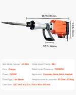 VEVOR Demolition Jack Hammer Concrete Breaker 2200W Electric Hammer 6 Chisel Bits - Image 5