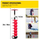 VEVOR Ice Drill Auger,Diameter Nylon Ice Auger,  Length Ice Auger Bit,Auger Drill With  Extension Rod,Auger Bit  Adapter,Top Plate & Blade Guard For Ice Fishing Ice Burrowing Red - Image 2