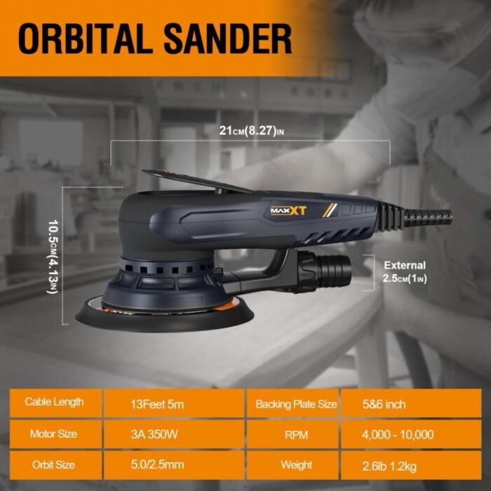 Electric 5mm Random Orbital Sander With Tool Case, Variable Speed Palm Sander With Brushless Motor, 5&6Inch Sanding Pads, Sanders For Woodworking, Primary Wood And Panel Processing - Image 2
