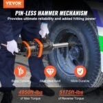 VEVOR 1 Inch Air Impact Wrench, Up To 5175 Ft-lbs Beast Reverse Torque Output Pneumatic Impact Gun   8 Inch Extended Anvil For Repairs And Maintenance Of Heavy Duty Machinery  Semi-Truck  Bus