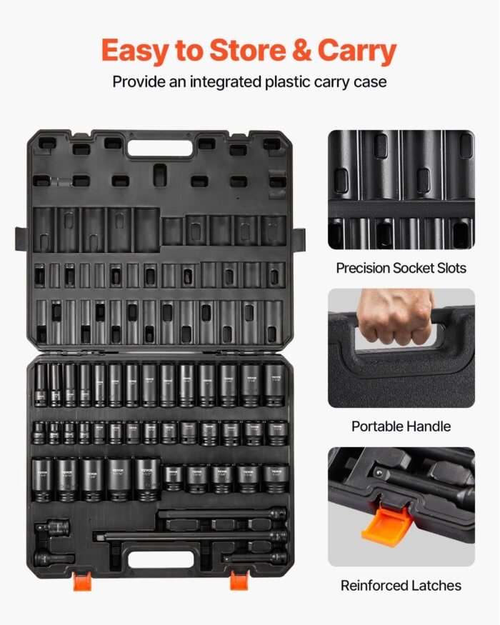 Impact Sockets Set 43pcs 6-Point 1 2in Drive Bit Ratchet Tool Kit Case - Image 4