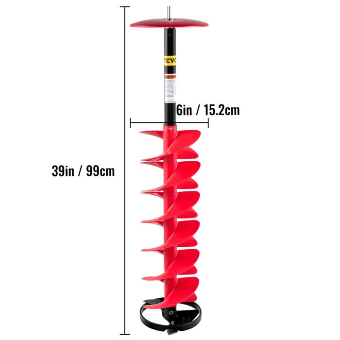 VEVOR Ice Drill Auger,Diameter Nylon Ice Auger,  Length Ice Auger Bit,Auger Drill With  Extension Rod,Auger Bit  Adapter,Top Plate & Blade Guard For Ice Fishing Ice Burrowing Red - Image 3