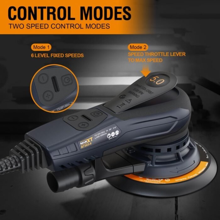 Electric 5mm Random Orbital Sander With Tool Case, Variable Speed Palm Sander With Brushless Motor, 5&6Inch Sanding Pads, Sanders For Woodworking, Primary Wood And Panel Processing - Image 4
